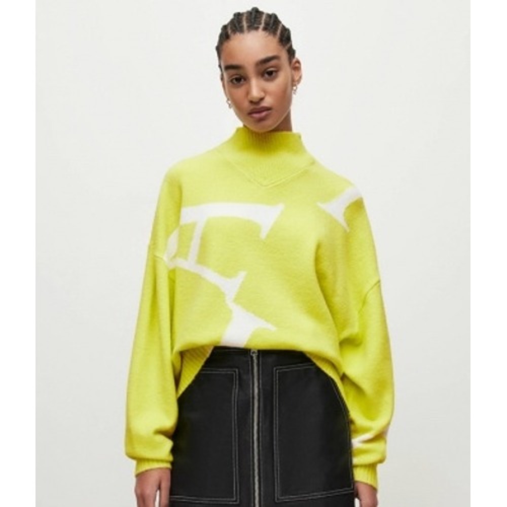 NWOT AllSaints A Star Jumper Sweater Womens S Neon Yellow Funnel Neck Oversized